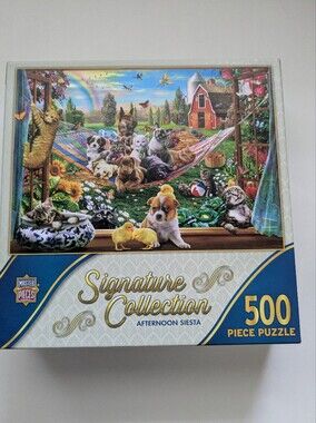 Masterpiece Puzzle Signature Collection Afternoon Siesta Puppies Kittens 500 Pc